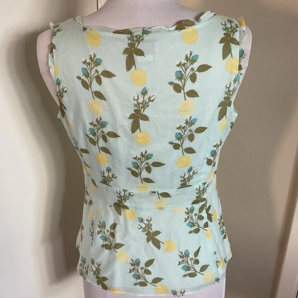LOFT Petite 10P Blue Yellow Floral Peplum Tank Top 100% Cotton Sleeveless - Picture 4 of 5